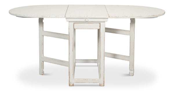 Sarreid Charlie's Wooden Dropleaf Table - Elegant Whitewash Finish, Space-saving Design For Stylish Living White  30884