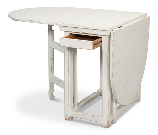Sarreid Charlie's Wooden Dropleaf Table - Elegant Whitewash Finish, Space-saving Design For Stylish Living White  30884