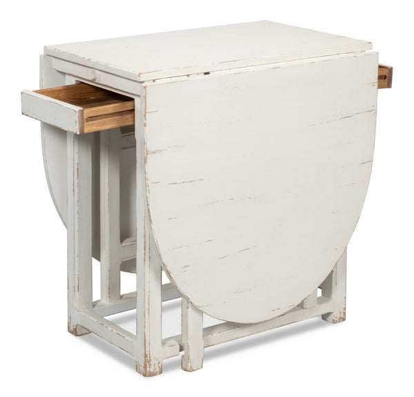 Sarreid Charlie's Wooden Dropleaf Table - Elegant Whitewash Finish, Space-saving Design For Stylish Living White  30884