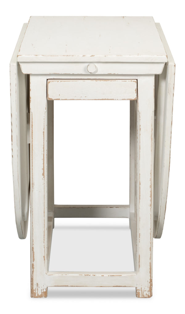 Sarreid Charlie's Wooden Dropleaf Table - Elegant Whitewash Finish, Space-saving Design For Stylish Living White  30884