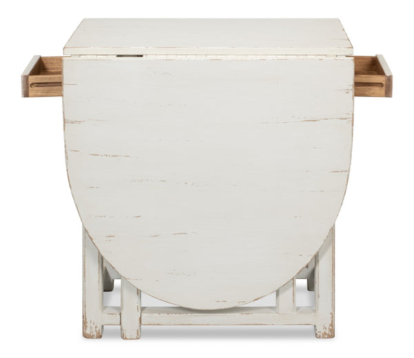 Sarreid Charlie's Wooden Dropleaf Table - Elegant Whitewash Finish, Space-saving Design For Stylish Living White  30884