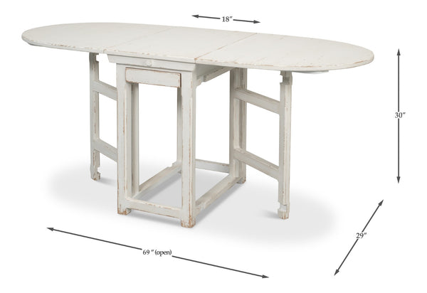 Sarreid Charlie's Wooden Dropleaf Table - Elegant Whitewash Finish, Space-saving Design For Stylish Living White  30884
