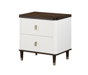 English Elm White and Brown 2-Drawer Nightstand With Usb Port