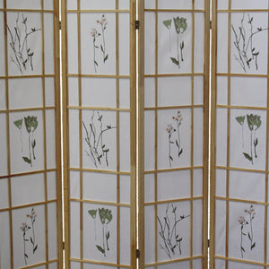 English Elm 70" Tall 4-Panel Shoji Room Divider – Elegant Natural Wood Folding Screen With Floral Design Accent B072115967