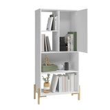 Manhattan Comfort Bowery Mid-Century Modern Bookcase White and Oak 308AMC157