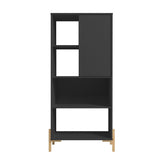 Manhattan Comfort Bowery Mid-Century Modern Bookcase Black and Oak 308AMC182