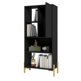 Manhattan Comfort Bowery Mid-Century Modern Bookcase Black and Oak 308AMC182