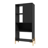 Manhattan Comfort Bowery Mid-Century Modern Bookcase Black and Oak 308AMC182