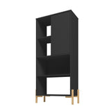 Manhattan Comfort Bowery Mid-Century Modern Bookcase Black and Oak 308AMC182