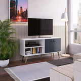 Amber 53.7 TV Stand in White and Blue 308GFX3 Manhattan Comfort