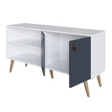 Amber 53.7 TV Stand in White and Blue 308GFX3 Manhattan Comfort