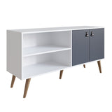 Amber 53.7 TV Stand in White and Blue 308GFX3 Manhattan Comfort