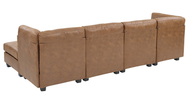 English Elm Faux Leather Modular Sectional Sofa Flexible Pu Upholstered Living Room Seating B2748S00045