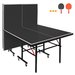 English Elm 8ft Foldable Ping Pong Table Steel Frame Matte Black Indoor Game Room Set W1408P436374