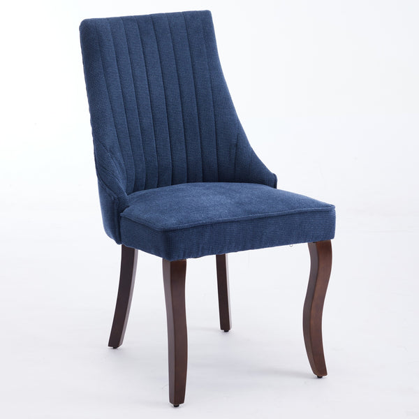 English Elm Rayon Plush High-Back Dining Chair Set with Rebound Sponge, Steel Springs & Curved Solid Wood Legs Blue W1143P190235