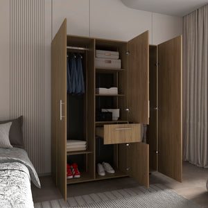 English Elm Armoire, Spacious Engineered Wood Wardrobe with Two Drawers, Hanging Rod and Hidden Storage Appeal Natural Wood 74.41 L x 23.23 W x 3.94 H B097S00195