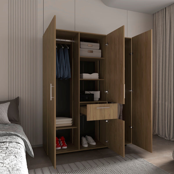 English Elm Armoire, Spacious Engineered Wood Wardrobe with Two Drawers, Hanging Rod and Hidden Storage Appeal Natural Wood 74.41 L x 23.23 W x 3.94 H B097S00195