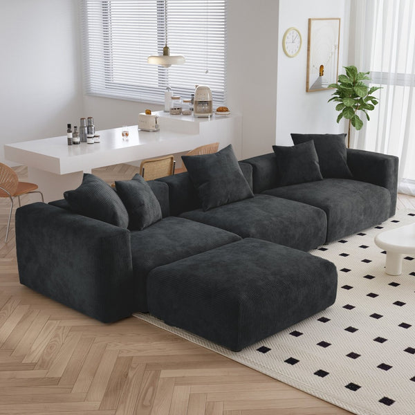 English Elm Pixel Modern Modular Sofa - Stylish Black Corduroy L-Shaped Sectional 4-Seater For Versatile Comfort B341S00024-GIGA