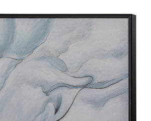 Sunpan Glacial Rock Wall Art - Hand-Painted Abstract Painting in Calming Blue Hues with Black Frame