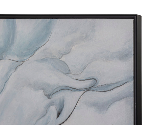 Sunpan Glacial Rock Wall Art - Hand-Painted Abstract Painting in Calming Blue Hues with Black Frame