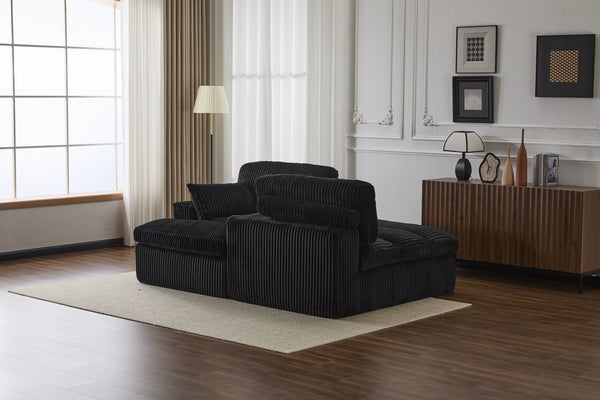 English Elm Double Corduroy Chaise Lounge Sofa Bed - Oversized Modular Sleeper, Deep Seat Comfort & Support Black W3723S00009