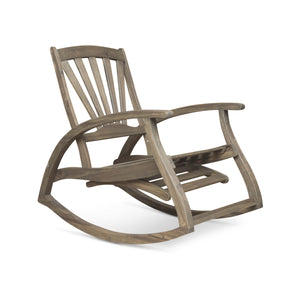 English Elm Christopher Knight Home® - Outdoor Acacia Wood Rocking Chair with Retractable Footrest, Durable Weather-Resistant Porch Patio Seating Comfortably Grey 63337.00GRY