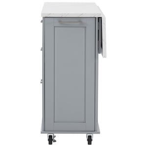 English Elm K&K Vintage Convex Kitchen Island Cart with Faux Marble Top, Tilt Trash, Pull-Out Organizer, Wheels Grey+Blue N707P299008G