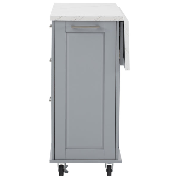 English Elm K&K Vintage Convex Kitchen Island Cart with Faux Marble Top, Tilt Trash, Pull-Out Organizer, Wheels Grey+Blue N707P299008G