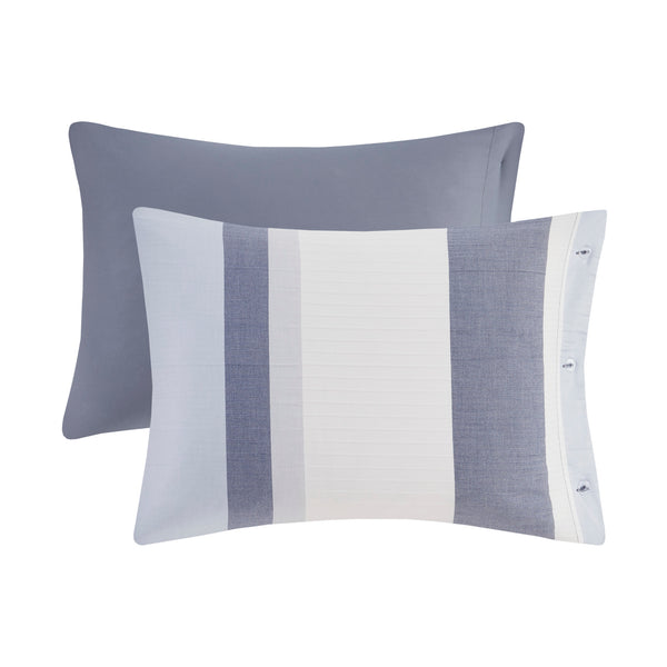 English Elm King/Cal King Allegany 3 Piece Jacquard Duvet Cover Set – Striped Blue Gray Cream, Antimicrobial, Machine Washable, Button Closure B03597366