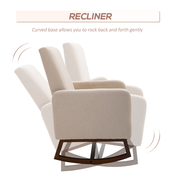 English Elm HOMCOM Modern Linen Accent Rocking Chair with Solid Curved Wood Base, Padded Seat, Cream White W2225P217426