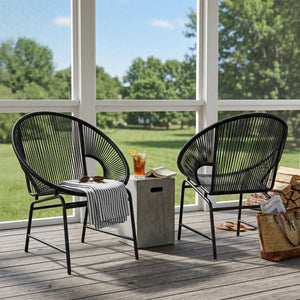English Elm Nusa Outdoor Pe Rattan Patio Chairs with Iron Frame Airy Oval Weave Set of 2 Black N775P422987B