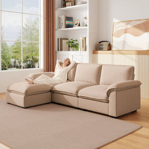 English Elm Cloud Sectional Sofa with Movable Chaise Soft Chenille Upholstery for Modern Living Rooms Coffee W1359S00064