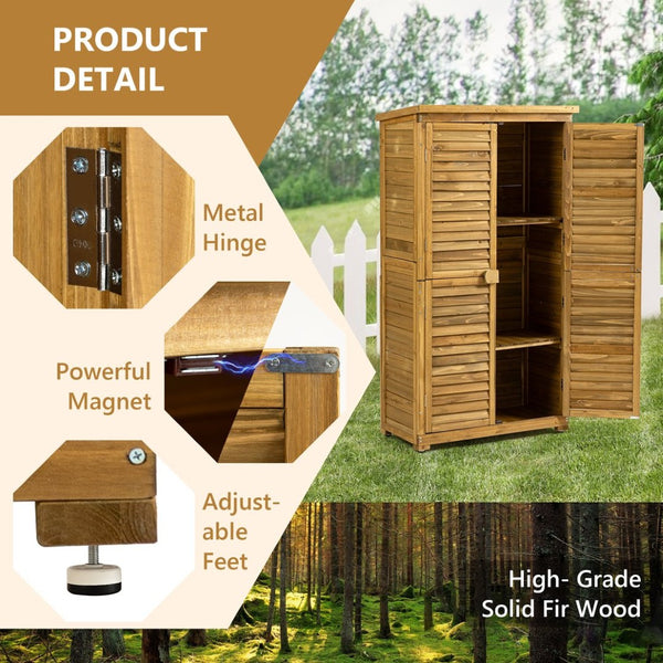 English Elm Outdoor Fir Wood Vertical Storage Shed with Lockable Door and Waterproof Sloped Roof W1422P233383