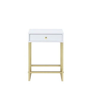 English Elm Coleen Contemporary White Veneer Accent Table with Brass Metal Base and Storage Drawer B2726P270971