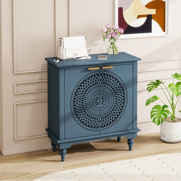 English Elm American Hollow Carved Ash Veneer Two Door Sideboard Cabinet for Living Room Storage W688P265009