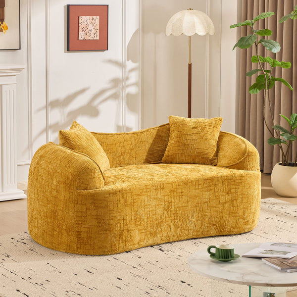 English Elm Yellow Curved Two-Person Compressed Sofa with Chenille Fabric, Spring Support, 2 Pillows, No-Assembly W3612P350748