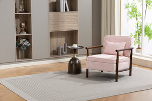 English Elm Storage Accent Chair Mid Century Wood Frame Upholstered Seat with Lumbar Cushion Light Pink W2530P401446
