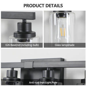 English Elm 37" Modern 6-Light Bathroom Vanity Fixture with Clear Glass Shades, Iron Frame, Hardwired Elegance Black W1340P206684