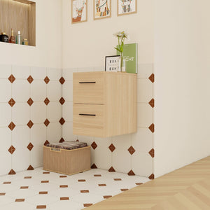 English Elm 12" Wall-mounted Oak Plywood Bathroom Linen Cabinet Slim Floating Single Door Storage W3450P440598