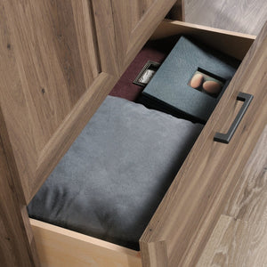 English Elm Wardrobe/Storage Brown Finish Engineered Wood Closet with Adjustable Shelves, Rod & Smooth Drawer (71.3") B356P402764