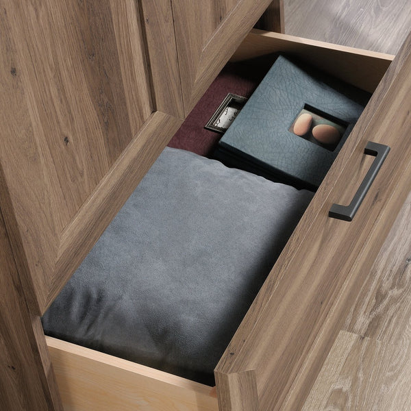 English Elm Wardrobe/Storage Brown Finish Engineered Wood Closet with Adjustable Shelves, Rod & Smooth Drawer (71.3") B356P402764