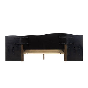 English Elm Platform Queen Bed with Live-Edge Headboard, Built-In Nightstands & Drawers, Dark Coffee Finish 600lb Capacity B035S00059