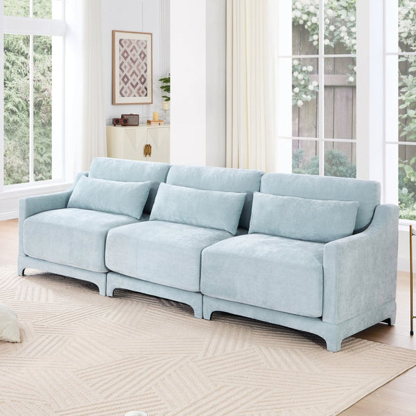 English Elm Three-Seater Sofa In Sky Blue Chenille - Ergonomic Design With Lumbar Pillow, Perfect For Any Space! W714S01206-GIGA