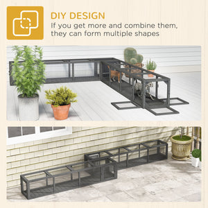 English Elm PawHut Extendable Outdoor Cat Tunnel 79" Wooden Catio Run with Weatherproof Mesh, Multi-Entry Grey+Black W2225P200585