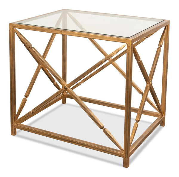 Sarreid Neo Classical Side Table - Elegant Iron Design With Gold Finish & Glass Top For Timeless Décor Gold  30913