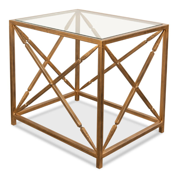 Sarreid Neo Classical Side Table - Elegant Iron Design With Gold Finish & Glass Top For Timeless Décor Gold  30913
