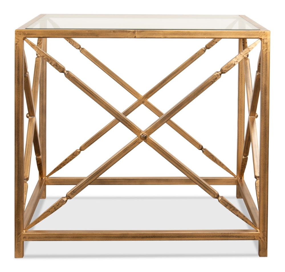 Sarreid Neo Classical Side Table - Elegant Iron Design With Gold Finish & Glass Top For Timeless Décor Gold  30913