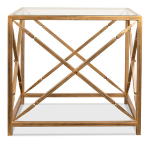 Sarreid Neo Classical Side Table - Elegant Iron Design With Gold Finish & Glass Top For Timeless Décor Gold  30913