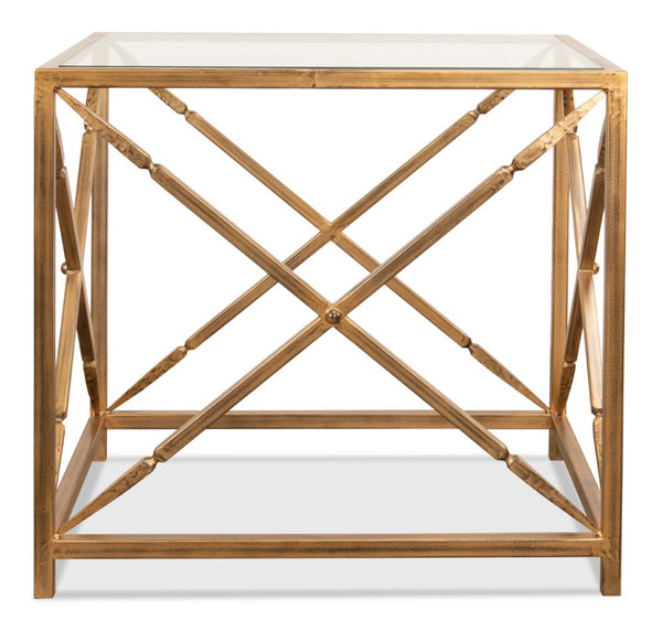 Sarreid Neo Classical Side Table - Elegant Iron Design With Gold Finish & Glass Top For Timeless Décor Gold  30913