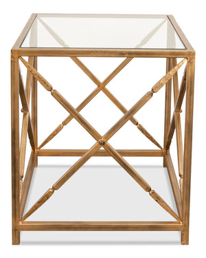 Sarreid Neo Classical Side Table - Elegant Iron Design With Gold Finish & Glass Top For Timeless Décor Gold  30913